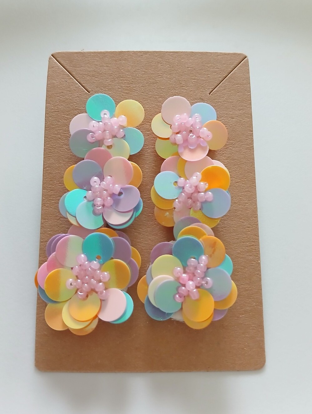 Fashion Jewelry Pastel Multicolor Sequin Flower Earrings